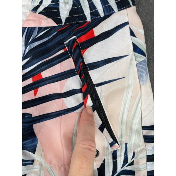 Athleta Board Shorts Women 2 Pink Palm Leaf Print Swim Zip Pockets‎ Athleisure - Picture 3 of 11